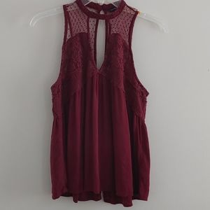 American Eagle Women's Burgundy Lace Loose Fit Top